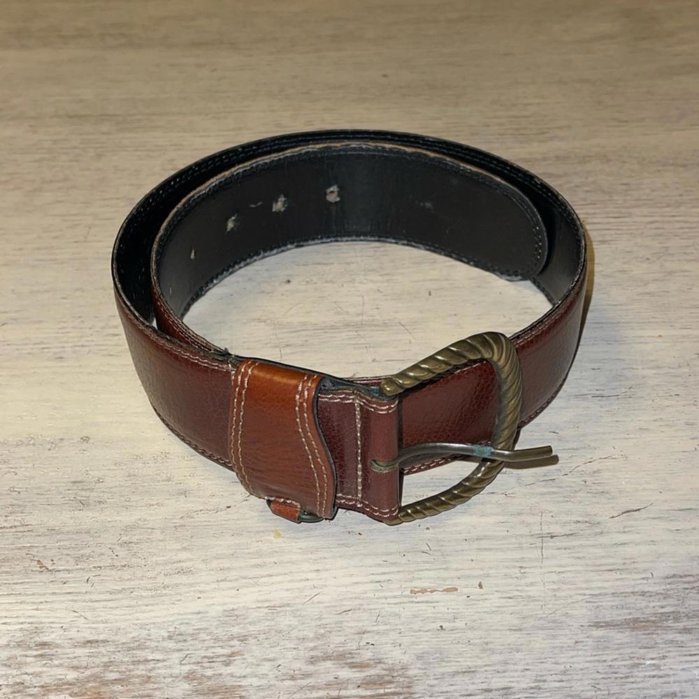 Vintage Axcess Brown Leather Wide Chunky Belt Brass Buckle Size S Made in Italy